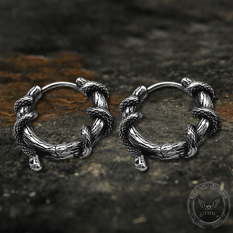 Snake Entwined Vines Stainless Steel Hoop Earrings