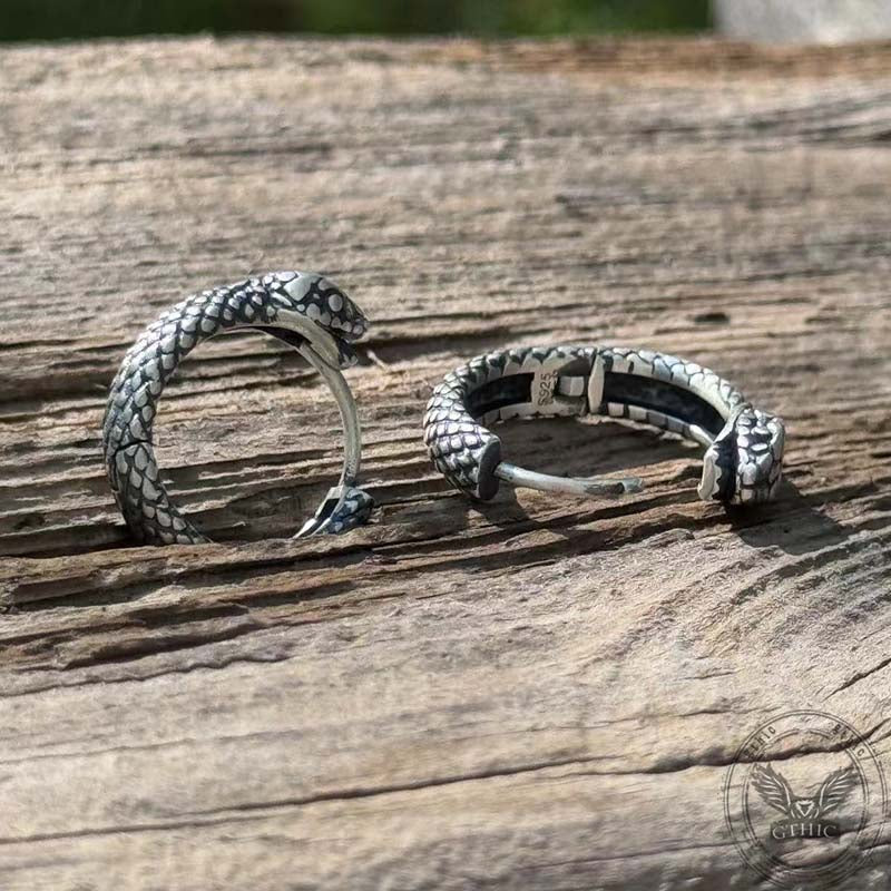 Snake Ouroboros Sterling Silver Huggie Earrings