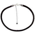 Black Leather Sparkly Snakeskin Choker Necklace With Silver Extender Chain & Swarovski Crystal