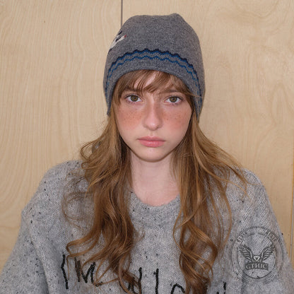 Soft Kitten Jacquard Pure Wool Knitted Beanie Hat