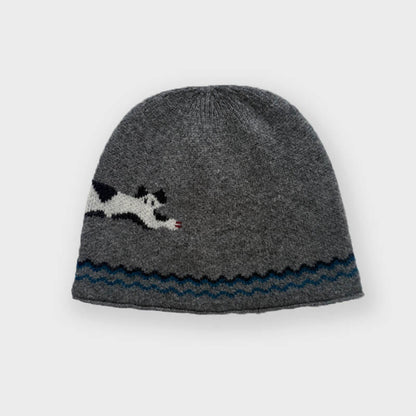 Soft Kitten Jacquard Pure Wool Knitted Beanie Hat