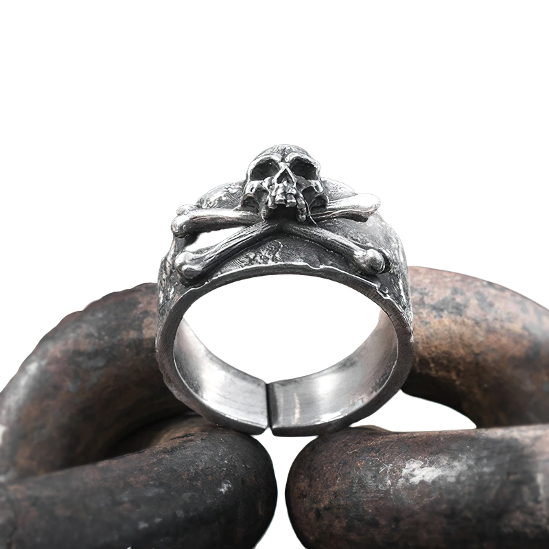 Retro Gothic Ring With Crossbones Skull / Jewelry of 999 Sterling Silver