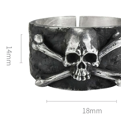 Retro Gothic Ring With Crossbones Skull / Jewelry of 999 Sterling Silver