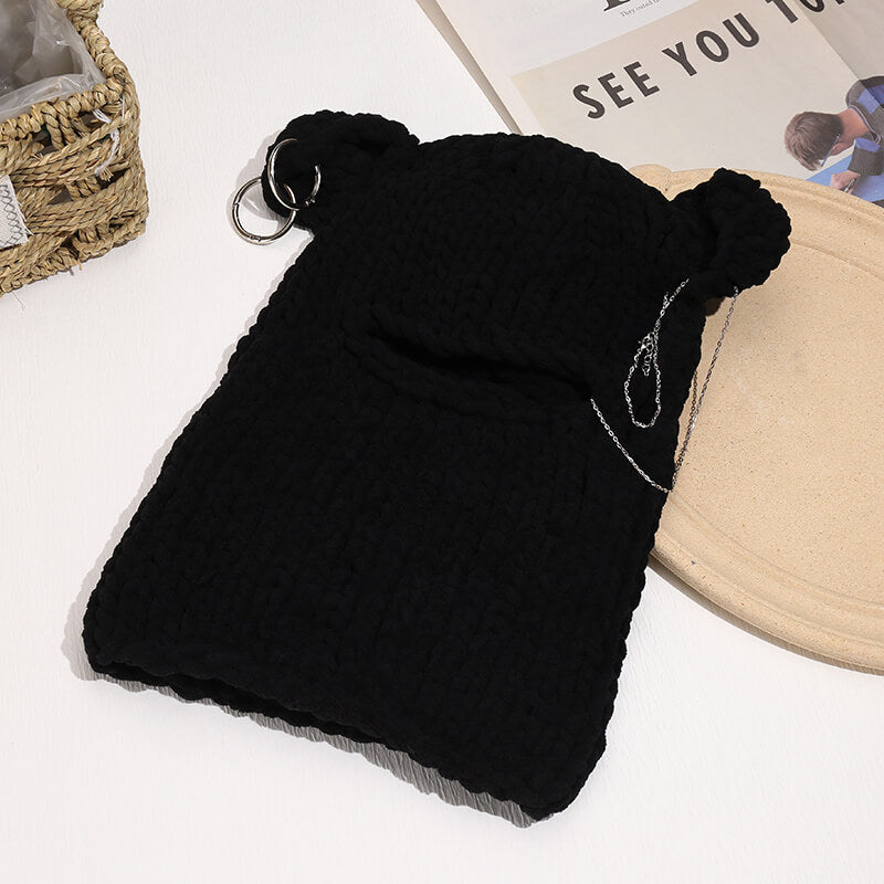 Color Bear Ear Knit Balaclava Hat