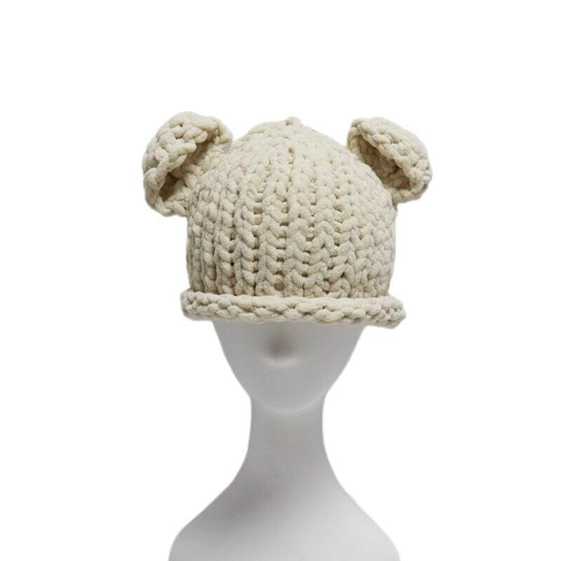 Color Bear Ear Knit Balaclava Hat