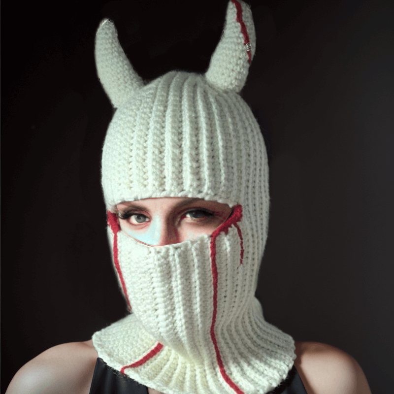 Color Devil Horns Knit Balaclava Hat