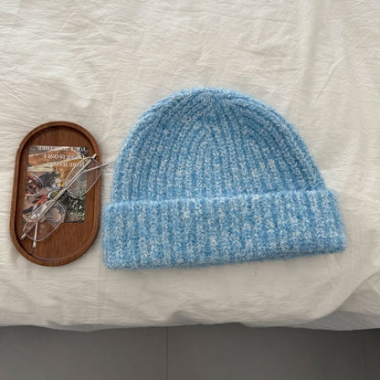 Color Wool-blend Chunky Knitted Beanie Hat