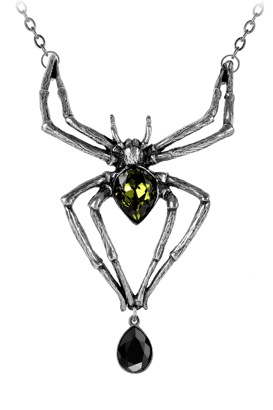 Spider Necklace With Green and Black Austrian Crystals