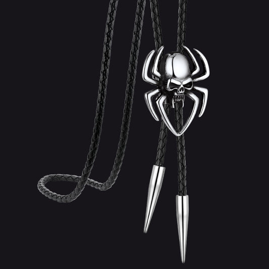 Gothic Spider Skull Leather Bolo Ties for