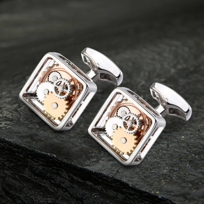 Square Gear Brass Whale Back Cufflinks