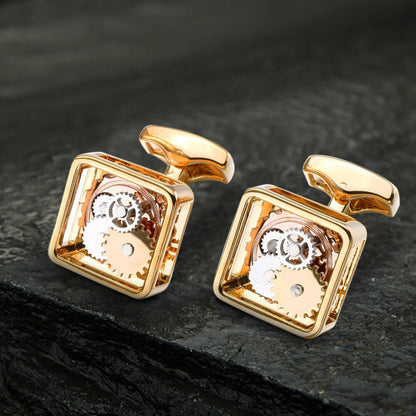 Square Gear Brass Whale Back Cufflinks