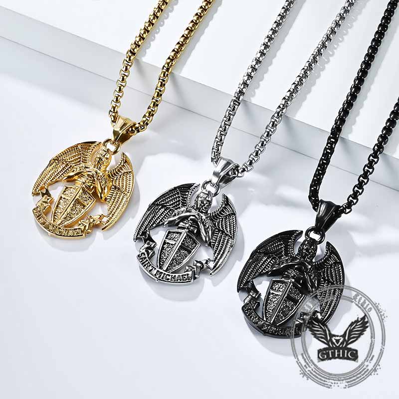St. Michael Cross Shield Stainless Steel Pendant