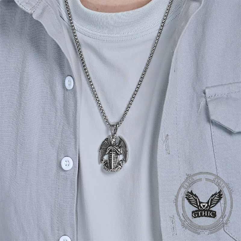 St. Michael Cross Shield Stainless Steel Pendant