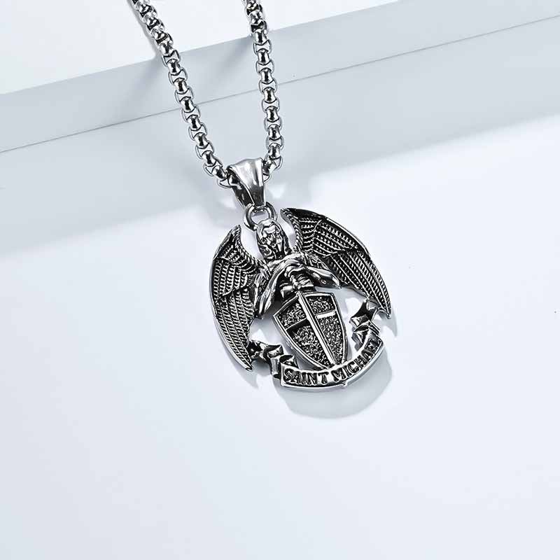 St. Michael Cross Shield Stainless Steel Pendant