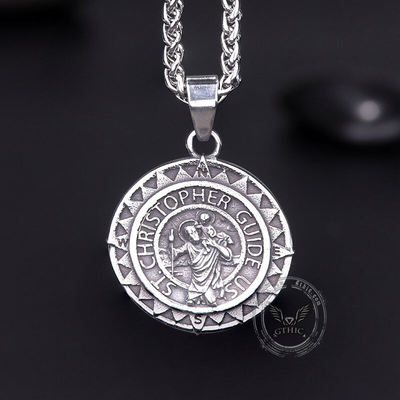 St. Christopher Protect Us Stainless Steel Pendant