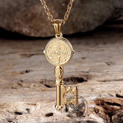 St. Benedict Medal Key Stainless Steel Pendant