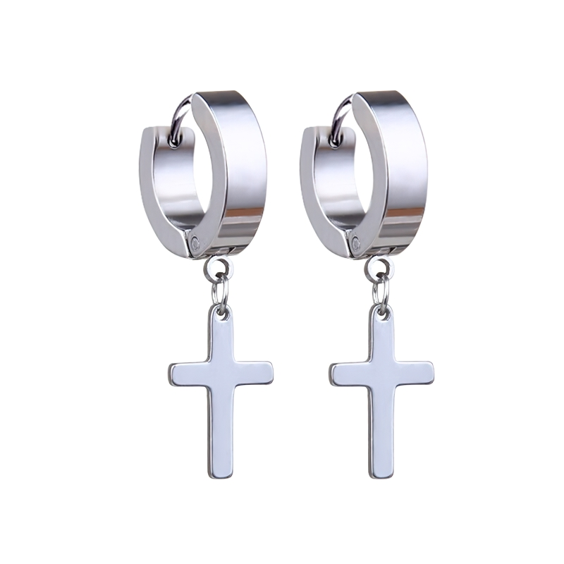 Stainless Steel Dangle Earrings in Punk Style / Cross Earrings