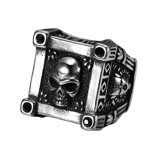Stainless Steel Gothic Ring With Skull / Skeleton Biker Jewellery