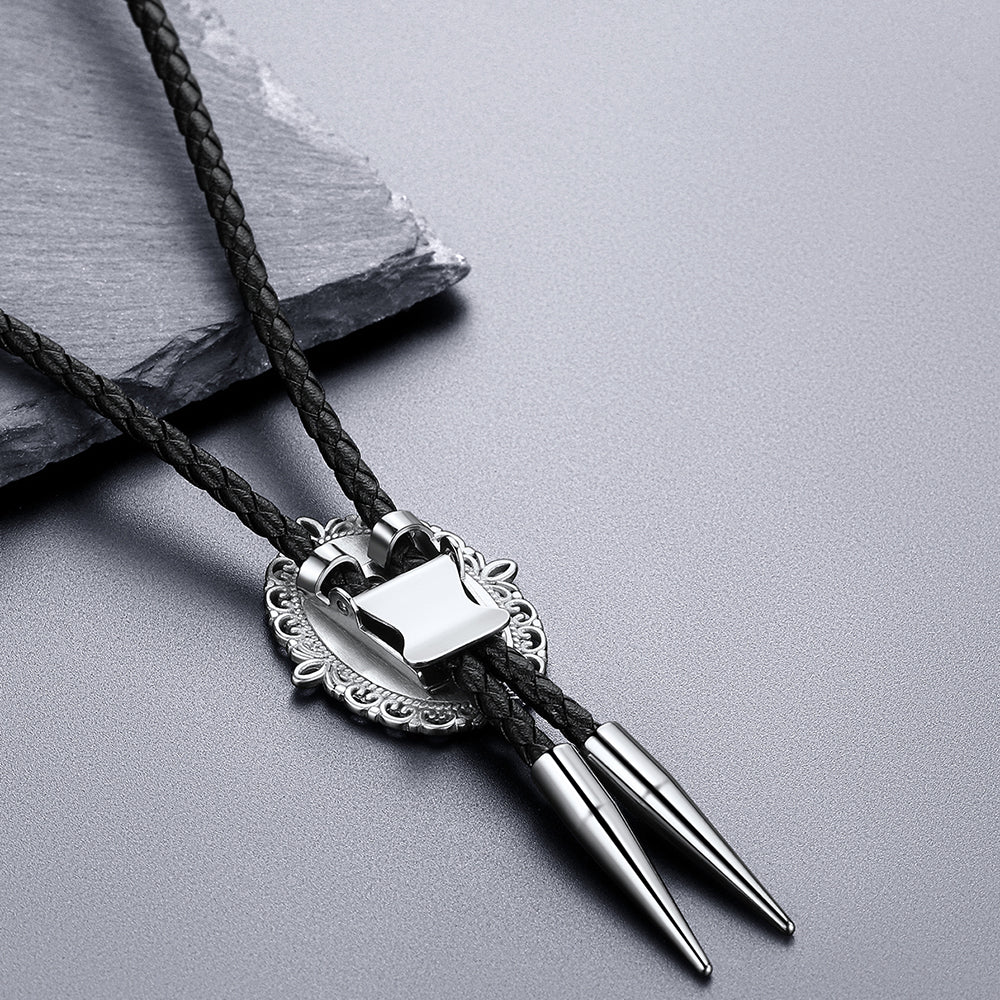 Western Black Onyx Leather Wedding Bolo Tie for
