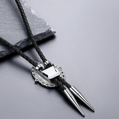 Western Black Onyx Leather Wedding Bolo Tie for