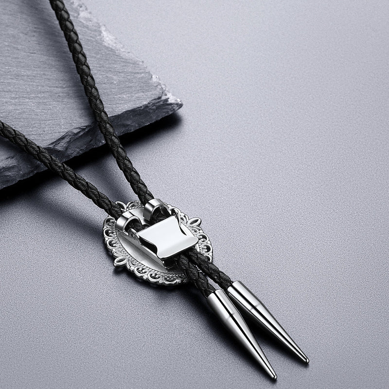 Western Black Onyx Leather Wedding Bolo Tie for