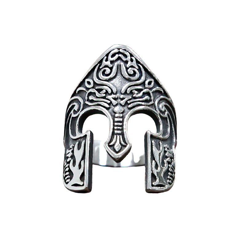 Stainless Steel Viking Warrior Helmet Ring / Totem Amulet Jewellery