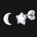 Sterling Silver Star Moon Stud Earrings for