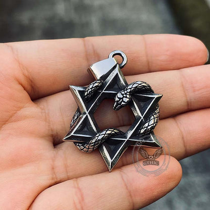 Star of David Curled Snake Stainless Steel Pendant
