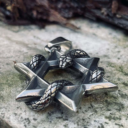 Star of David Curled Snake Stainless Steel Pendant