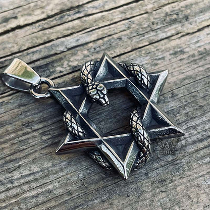 Star of David Curled Snake Stainless Steel Pendant