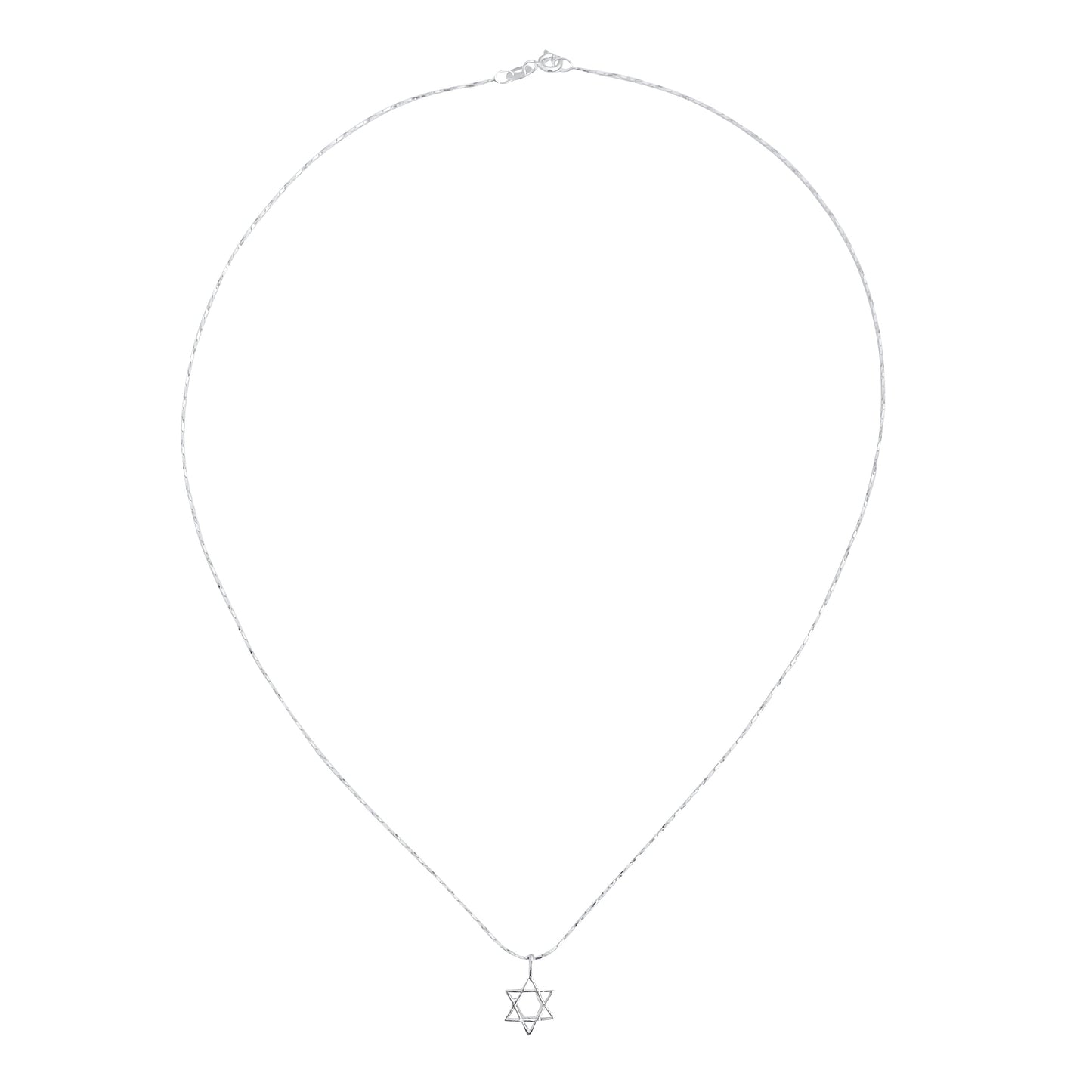 Sterling Silver Mini Star of David Pendant on Silver Cable Chain Necklace, 18"