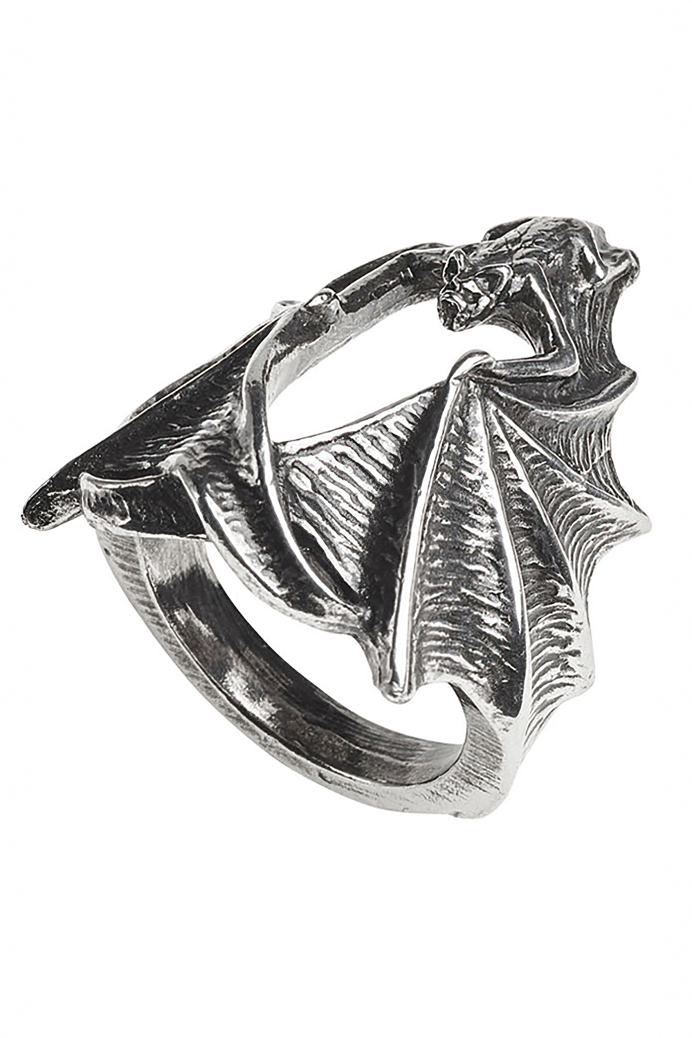 Stealth Bat Ring With Outstretched Wings in Antiqued Pewter