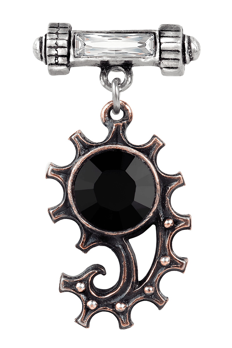 Steampunk-inspired Gear Earring With Black Gemstone
