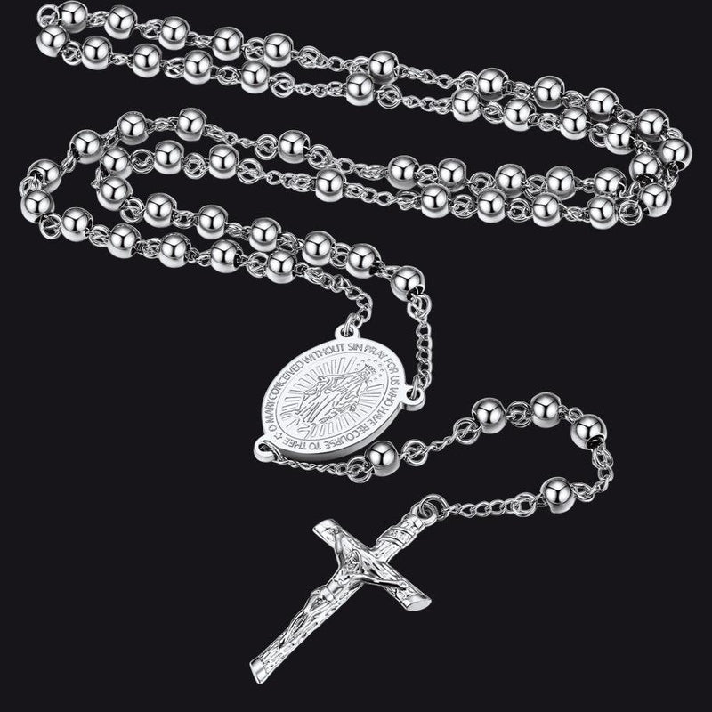 Catholic Virgin Mary Rosary Beads Cross Necklace Chain for