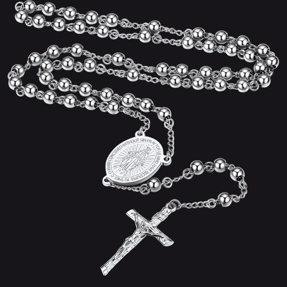 Catholic Virgin Mary Rosary Beads Cross Necklace Chain for