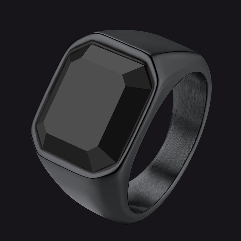 Engraved Black Onyx Signet Ring for