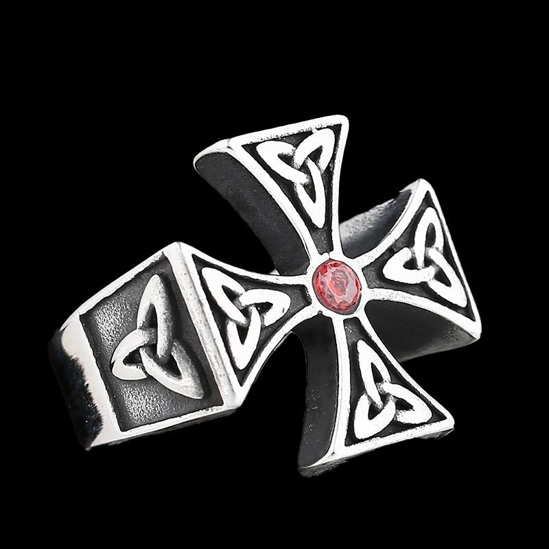 Stone Triquetra Cross Ring