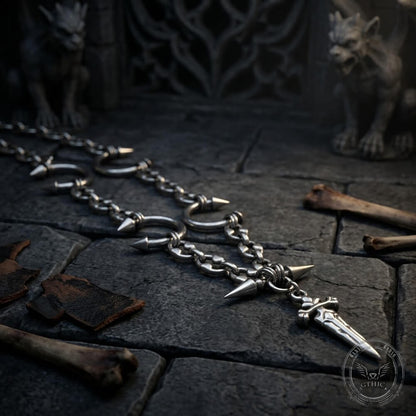 Street Punk Horseshoe Studded Sword Stainless Steel Necklace
