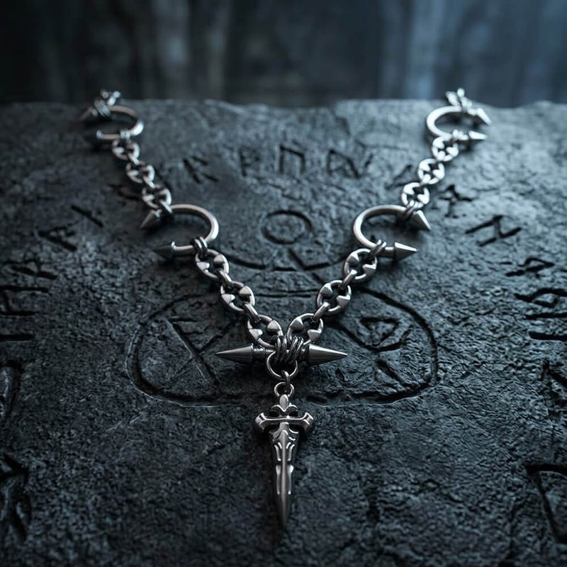 Street Punk Horseshoe Studded Sword Stainless Steel Necklace