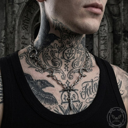 Street Punk Horseshoe Studded Sword Stainless Steel Necklace