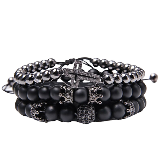 Style Set Multiple Charm Bracelet Natural Stone Beads / Braided Bracelet With a Cross