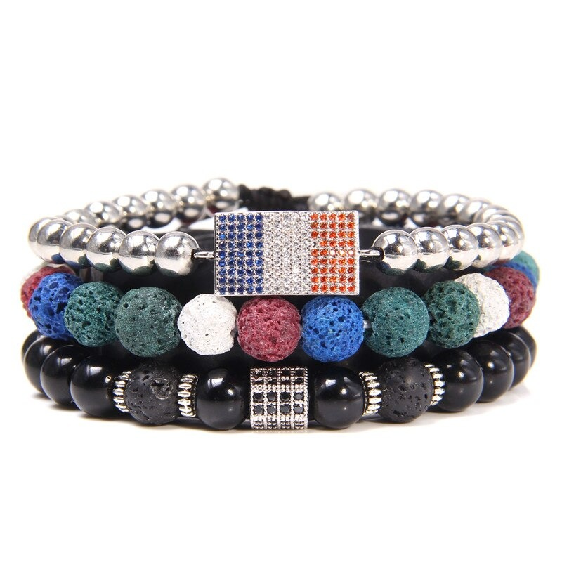 Style Set Multiple Charm Bracelet Natural Stone Beads / Braided Bracelet With Pendant of Flag
