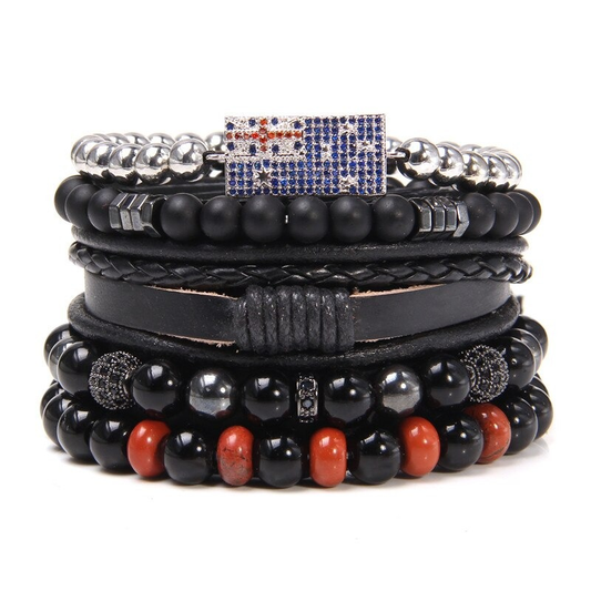 Style Set Multiple Charm Bracelet Natural Stone Beads / Braided Bracelet With Pendant of Flag