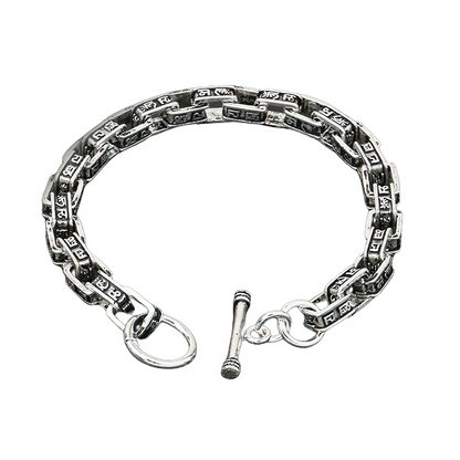 Stylish Bracelet of Carved Mantra Square Link Chain for / Jewelry S925 Sterling Silver