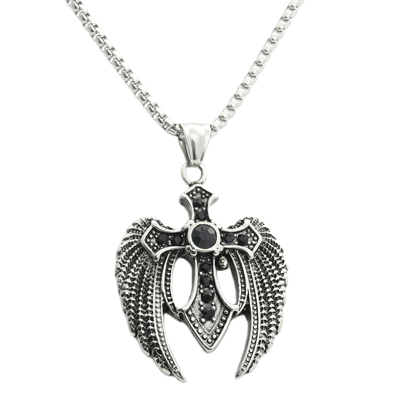 Stylish Pendant of Wing Cross With Stones Inside / Metal Jewelry