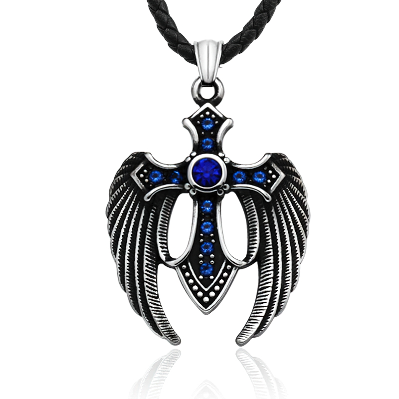 Stylish Pendant of Wing Cross With Stones Inside / Metal Jewelry