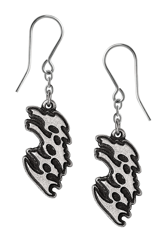 Stylish Poppy Logo Drop Earrings in Antiqued Pewter