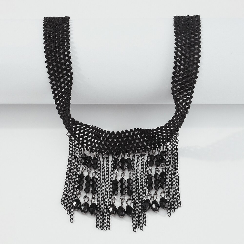 Stylish Hanging Rhinestone Necklace / Unique Design Black Choker Necklace