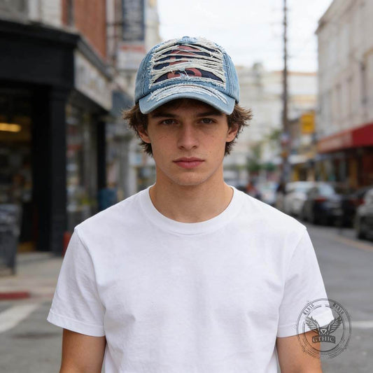 Stylish Ripped Letter Distressed Denim Baseball Cap