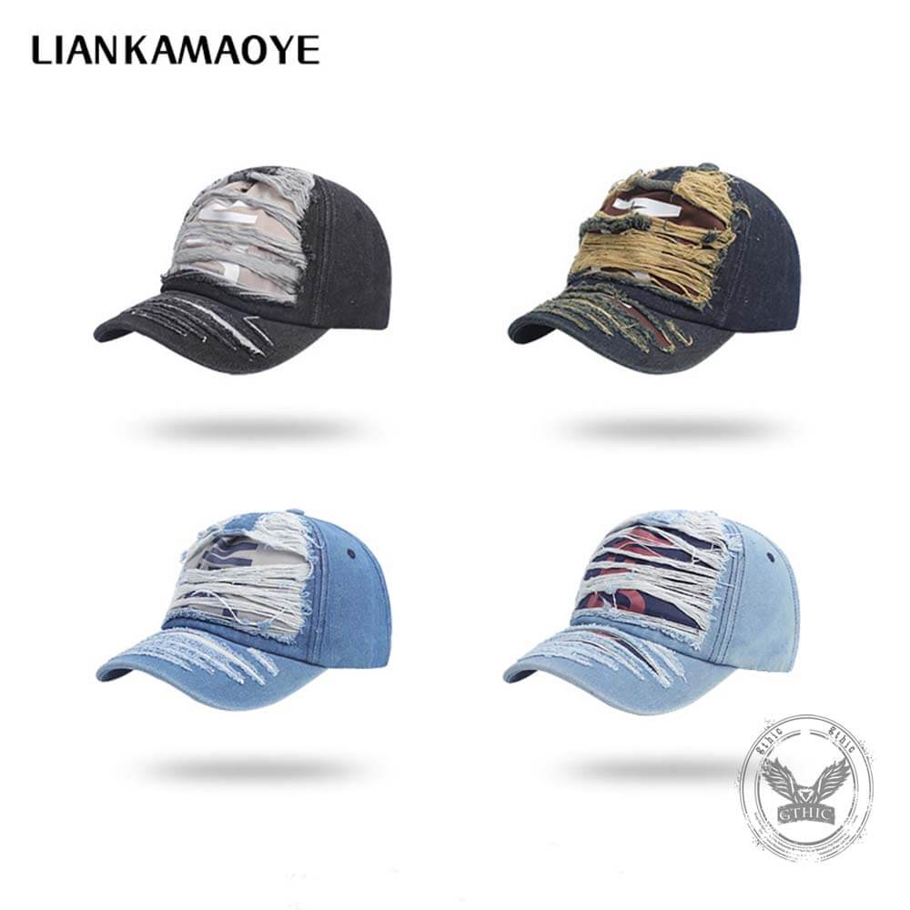 Stylish Ripped Letter Distressed Denim Baseball Cap